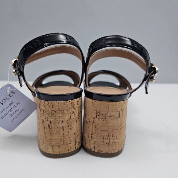 Aerosoles Cosmos Platform Sandal Womens 8 Black Patent Cork Chunky Heel NEW - Picture 9 of 15